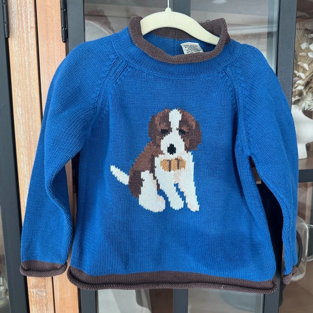 Vintage L.L. Bean roll neck intarsia knit Saint Bernard dog puppy toddler boy